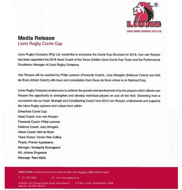 Lions have a new coach
