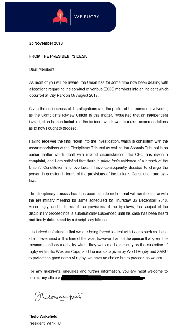 Thelo Wakefield statement