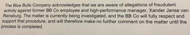 Bulls statement on possible-fraud