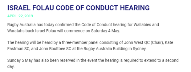 Folau update April 22 2019