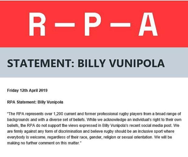 RPA statement on Vunipola
