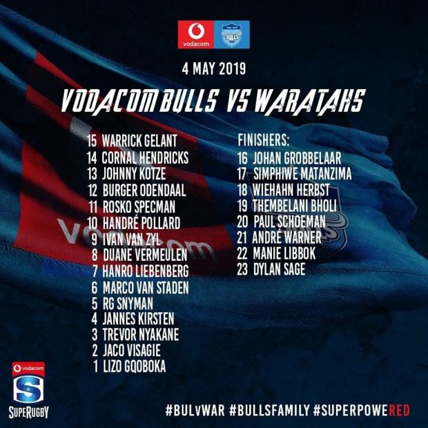 Bulls team to face Waratahs