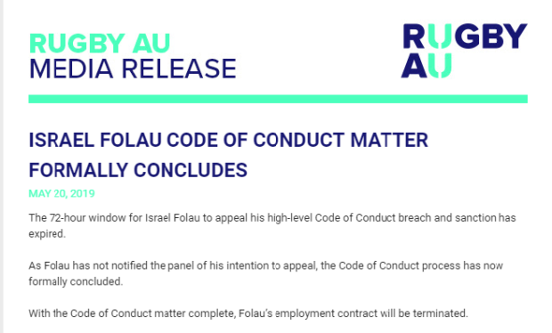 Folau media alert May 20