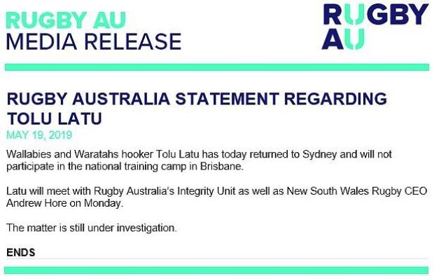 Rugby Australia statement