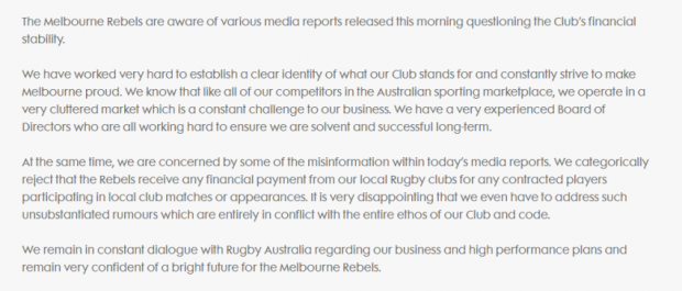 Rugby Australia step in as Rebels face money worries