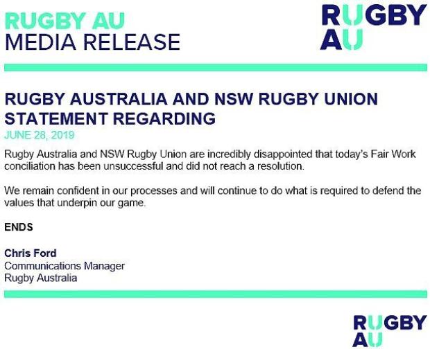 Rugby Australia statement