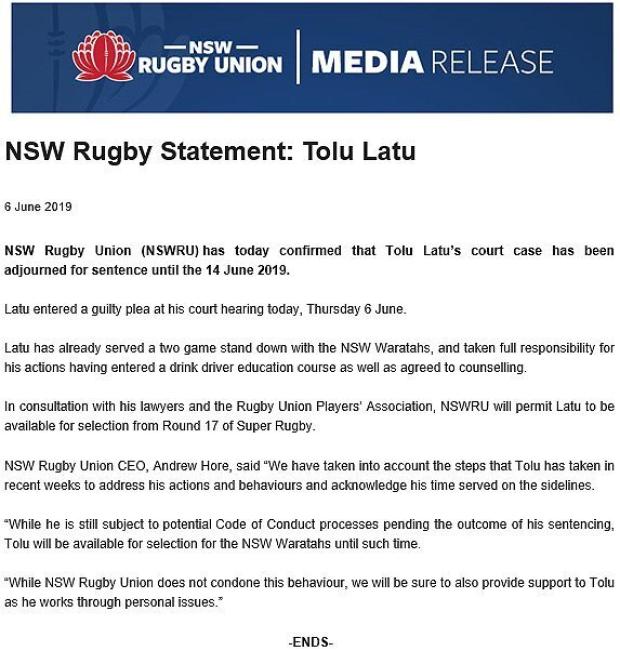 Waratahs statement