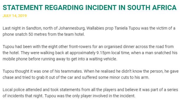 VIDEO: Wallaby prop's stab wounds after mugging in SA