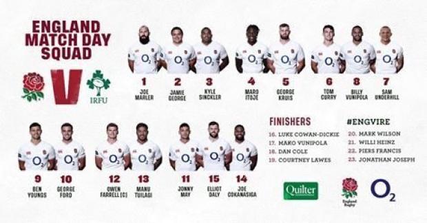 England team to face Ireland