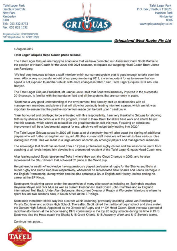 Griquas statement