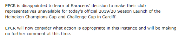 Saracens a 'no-show' at Champions cup Launch