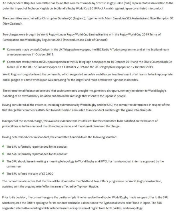 World Rugby statement
