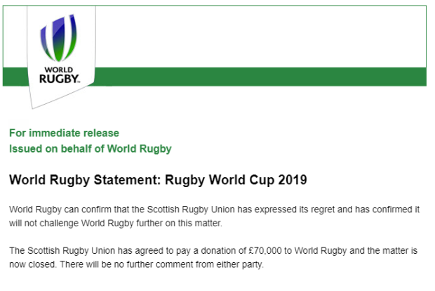 Scots settle quarrel with World Rugby