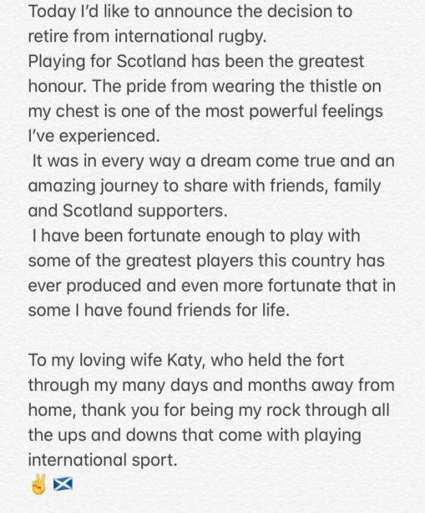 Another Scotland star calls time on Test career