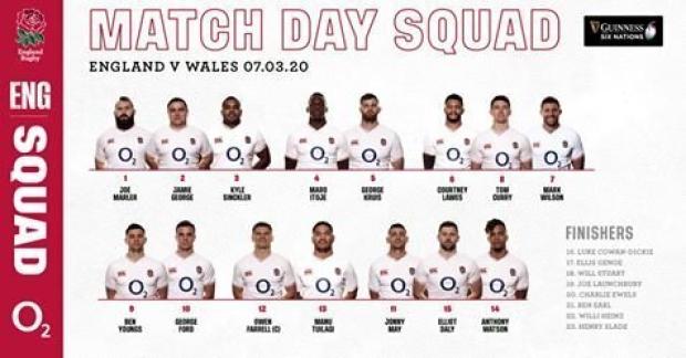 England team to play Wales