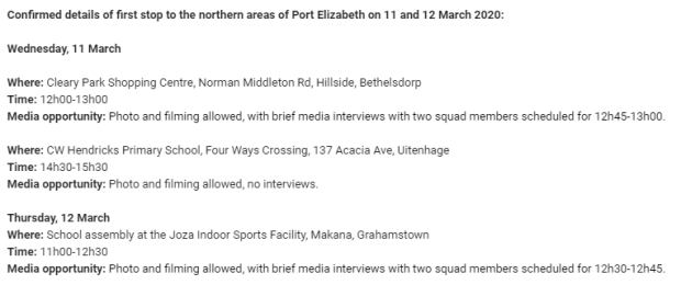 World Cup champs head to Eastern Cape