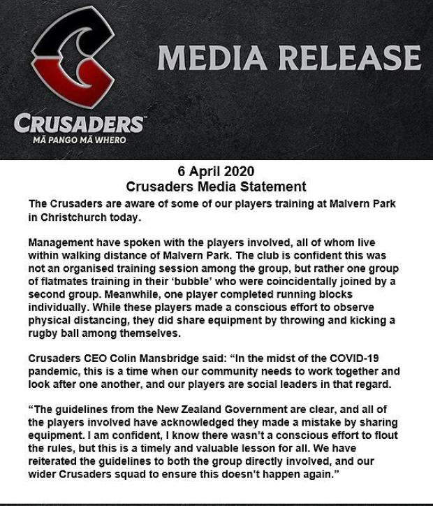 Crusaders statement