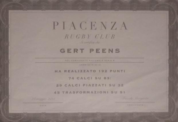 Gert Peense certificate