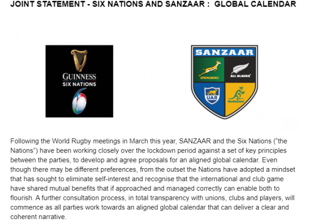 SANZAAR and Six Nations in talks over 'global season'