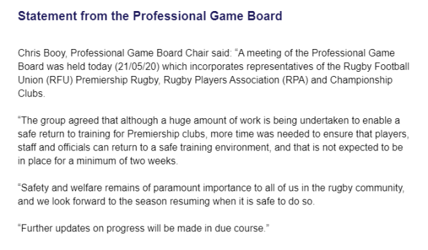 Further delay for Premiership clubs