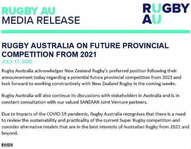 Australia Rugby statement