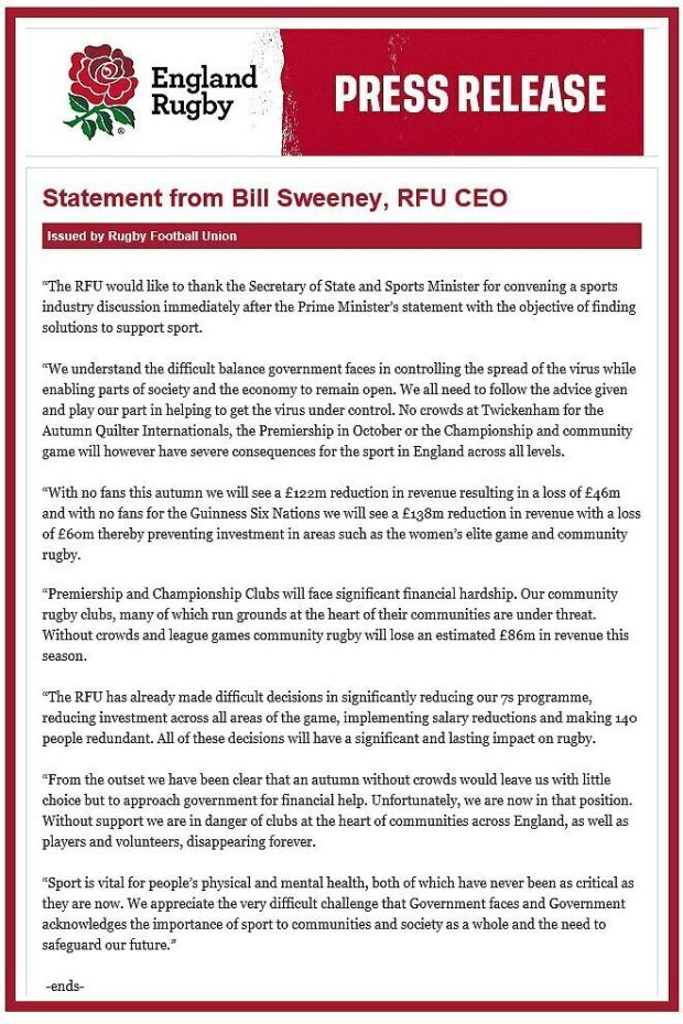 RFU statement