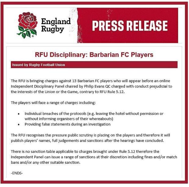 RFU statement