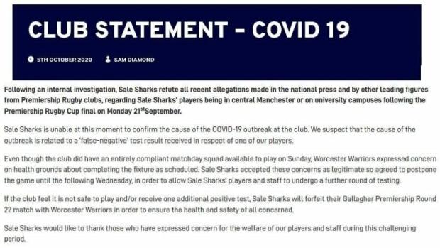 Sale Sharks statement