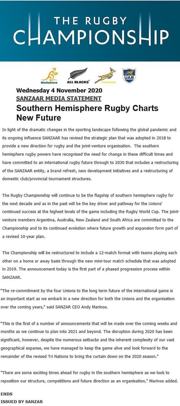 SANZAAR statement