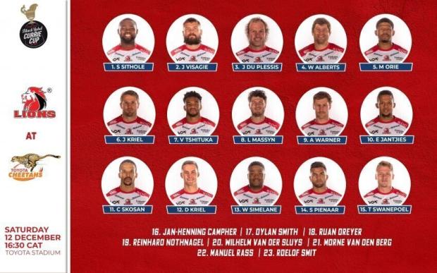 Lions team for Cheetahs