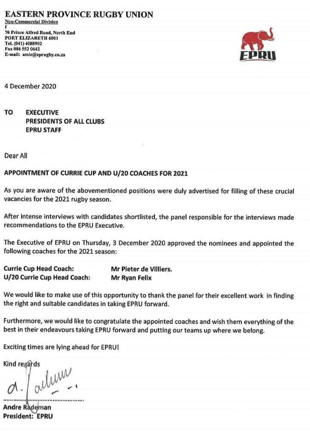 Peter de Villiers appointment
