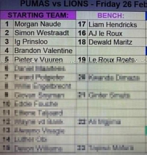 Pumas team to face Lions
