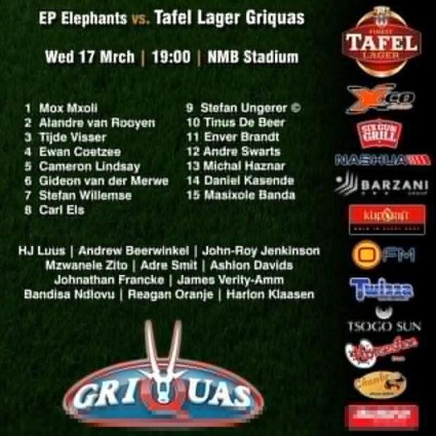 Griquas team to face Elephants