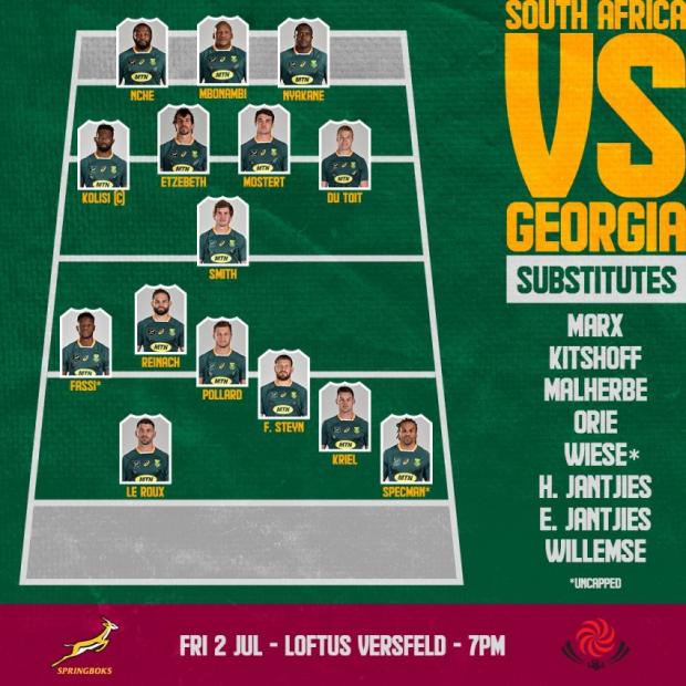 Springbok team to play Georgia
