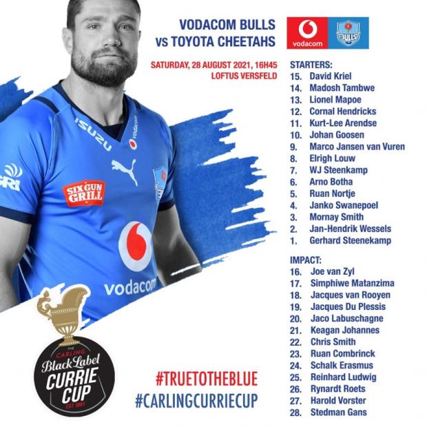 Bulls team to face Cheetahs
