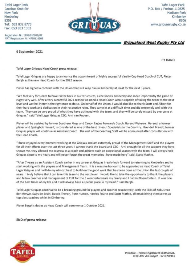 Griquas statement