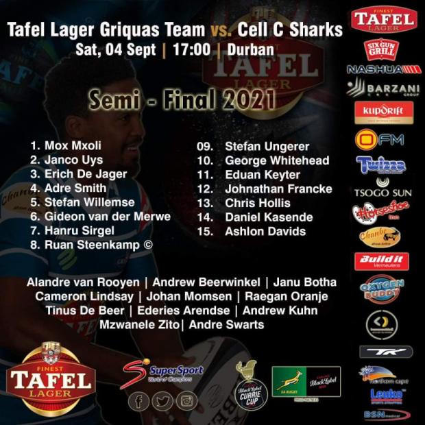 Griquas team to face Sharks