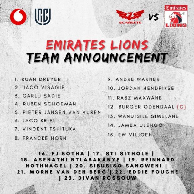 Lions team to face Scarlets