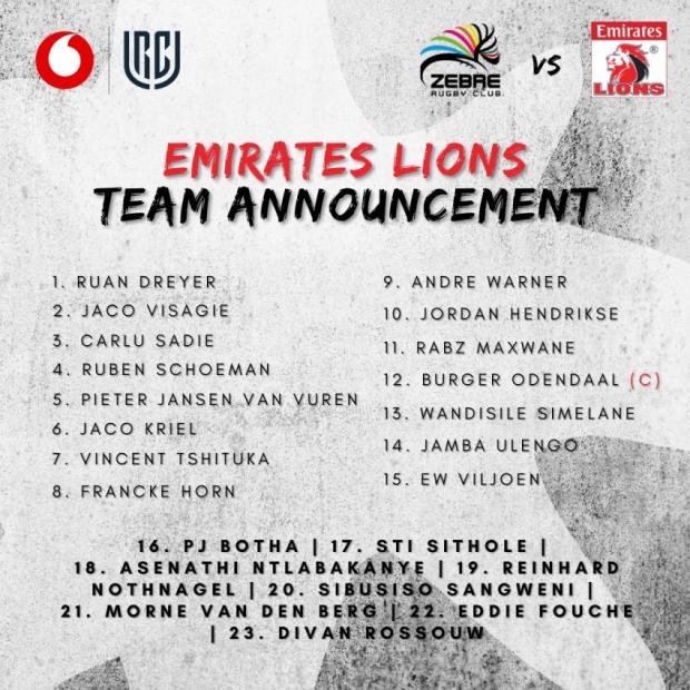 Lions team v Zebre 2021