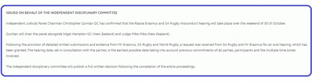World Rugby statement