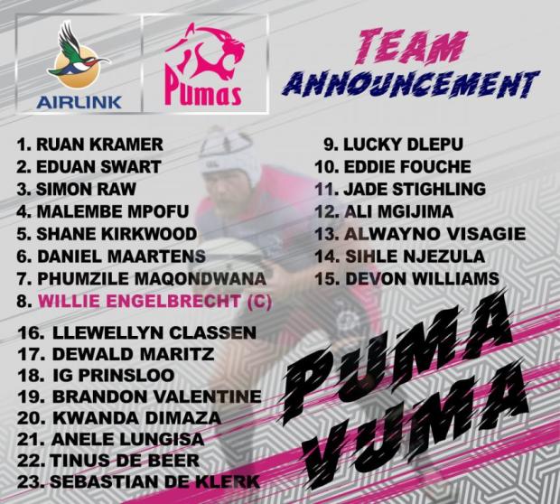 Pumas team to face Cheetahs