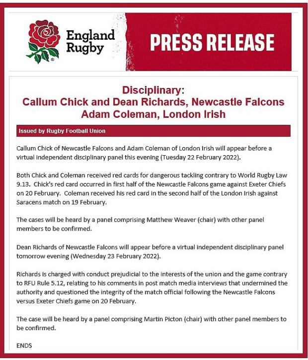RFU statement