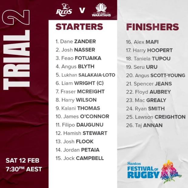 Reds squad to face Tahs