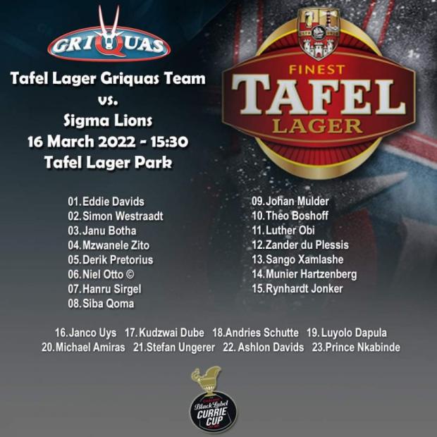 Griquas team to face Lions