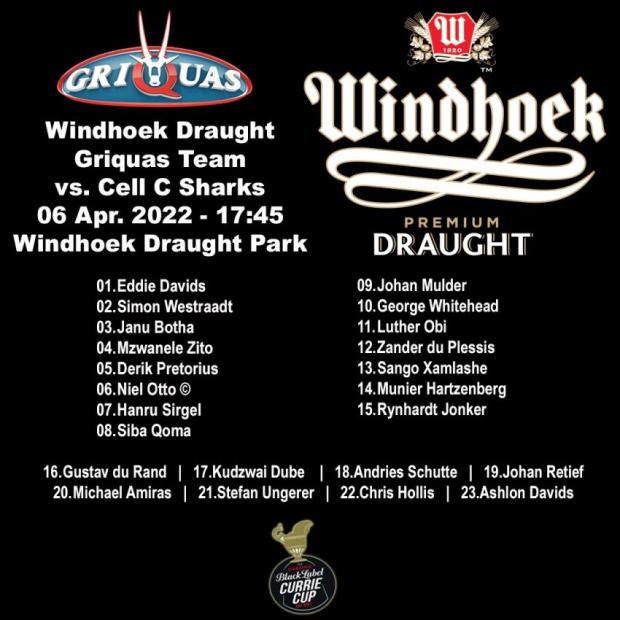 Griquas team to face Sharks
