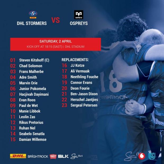 Stormers team to face Ospreys