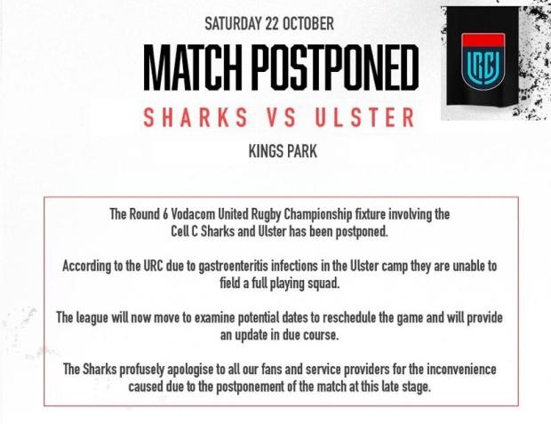 Sharks statement on postponed match