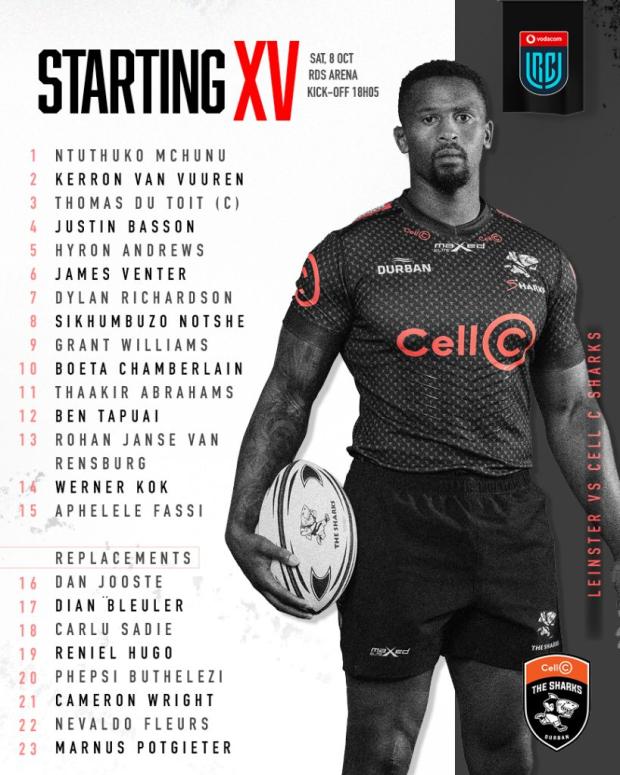 Sharks team to face Leinster