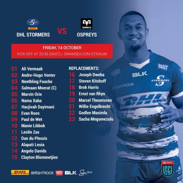 Stormers team to face Ospreys