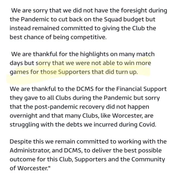 Worcester owners statement